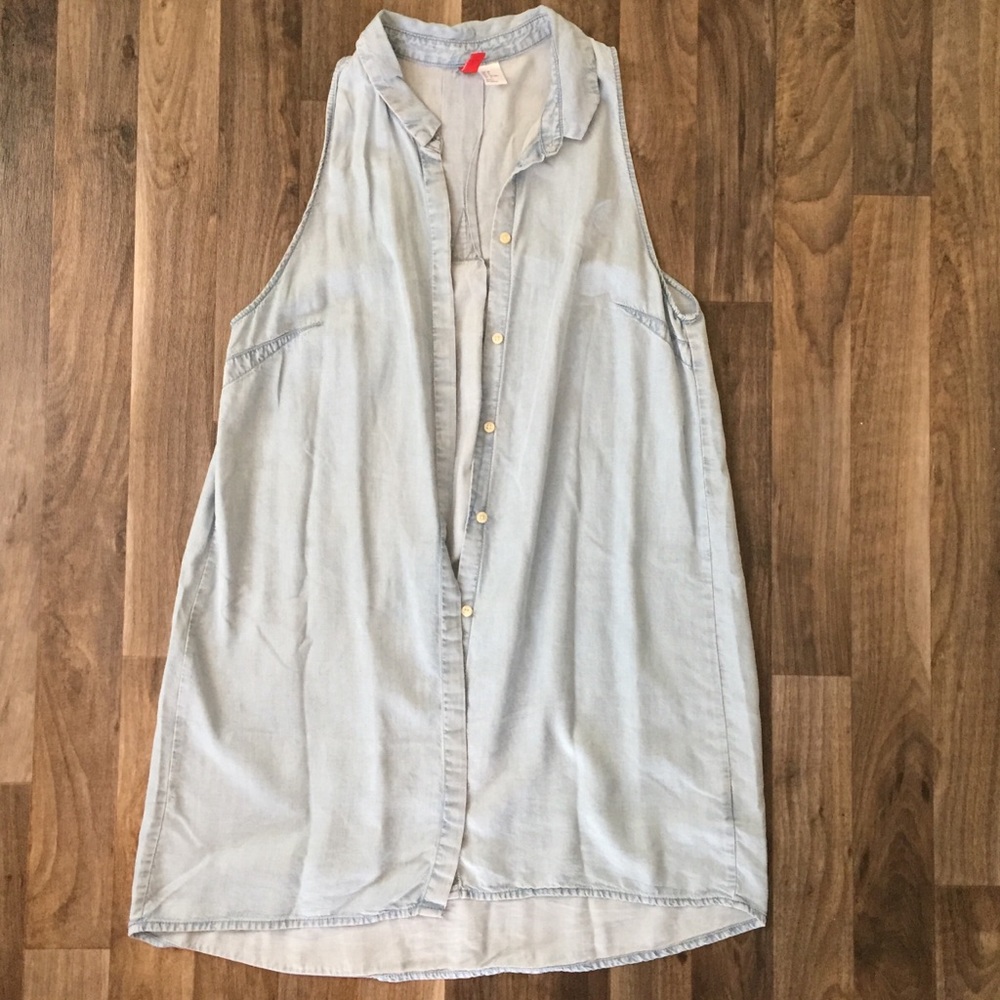 Denim, long button down top, size 8